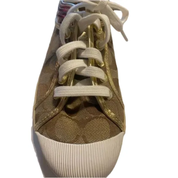 Women's Coach Zorra Gold Glitter Sequin Sneakers Leather Size 8. Pre-loved.