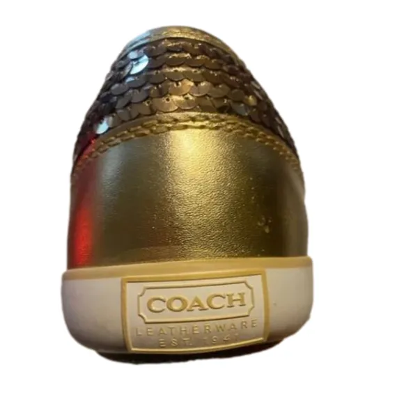 Women's Coach Zorra Gold Glitter Sequin Sneakers Leather Size 8. Pre-loved.