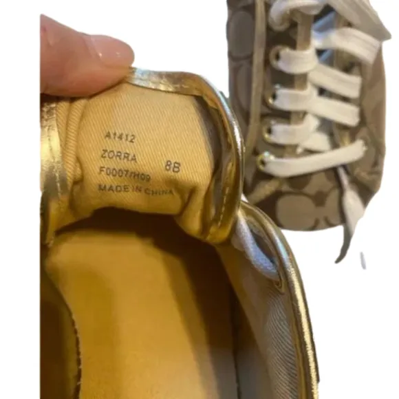 Women's Coach Zorra Gold Glitter Sequin Sneakers Leather Size 8. Pre-loved.
