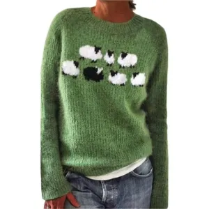 Women's Fair Isle Knitted Sweater Vintage Long Sleeve Boat Neck Retro