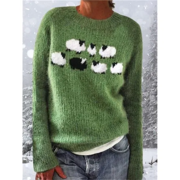 Women's Fair Isle Knitted Sweater Vintage Long Sleeve Boat Neck Retro