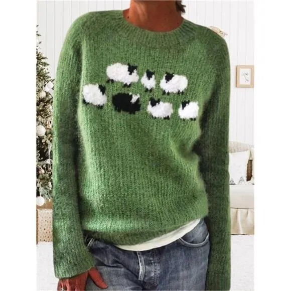 Women's Fair Isle Knitted Sweater Vintage Long Sleeve Boat Neck Retro