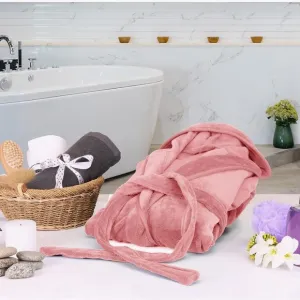 Women's Fleece Hooded Bathrobe Plush Long Spa Robe