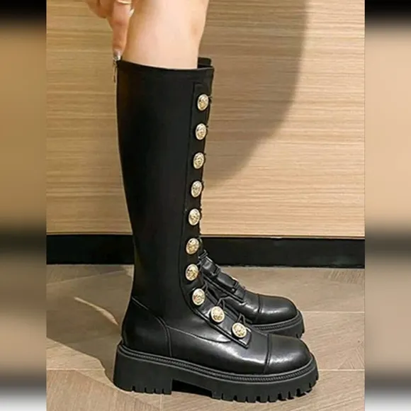 Women's Knee-High Boots, Black Color, British Style Riding Boots, Fashion Thicke