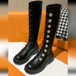 Women's Knee-High Boots, Black Color, British Style Riding Boots, Fashion Thicke