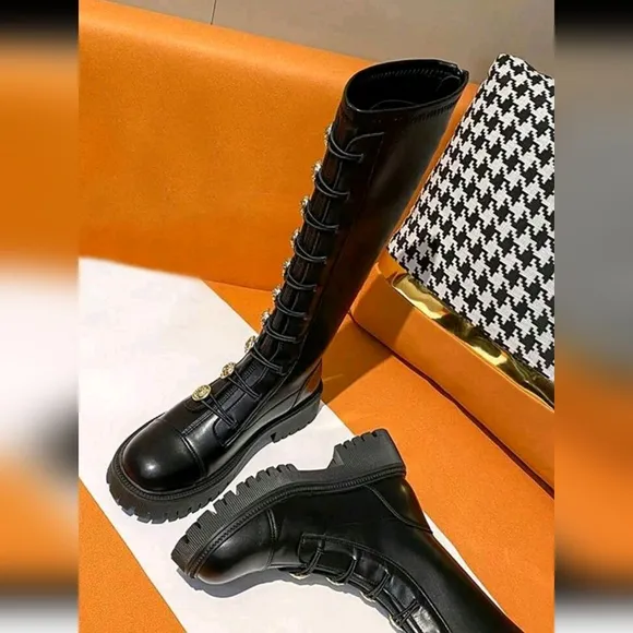 Women's Knee-High Boots, Black Color, British Style Riding Boots, Fashion Thicke