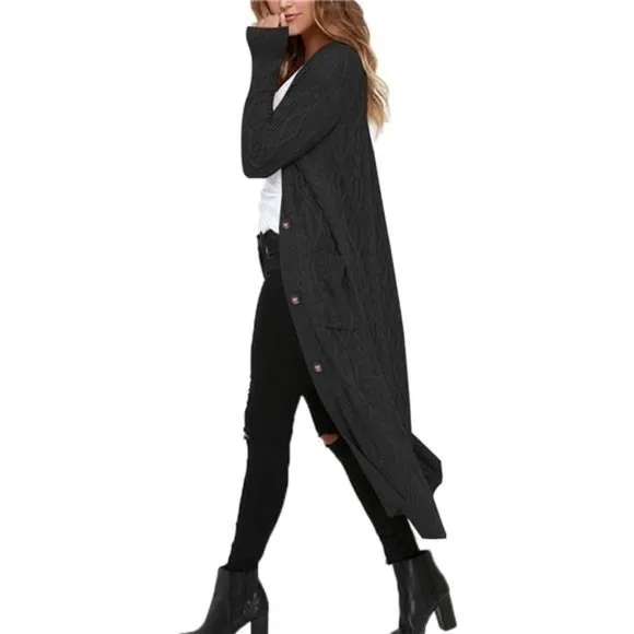 Women's Long Cardigan Long Sleeve Knit Button Down Open Front Sweater Coat