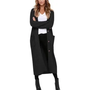 Women's Long Cardigan Long Sleeve Knit Button Down Open Front Sweater Coat