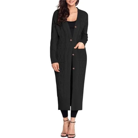 Women's Long Cardigan Long Sleeve Knit Button Down Open Front Sweater Coat