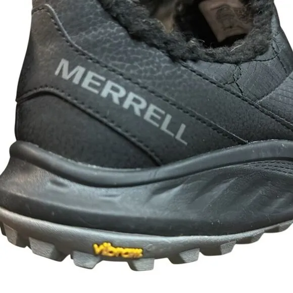 Women's Merrell Antora 3 Thermo Black Quilted Sherpa Vibram Slip On Shoes Size10