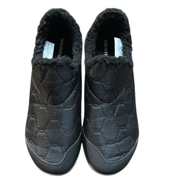 Women's Merrell Antora 3 Thermo Black Quilted Sherpa Vibram Slip On Shoes Size10