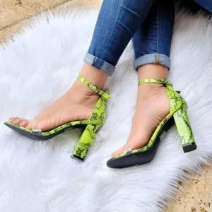 Women's Neon Snakeskin Ankle Strap Chunky Heel