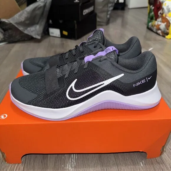 Women's Nike MC Trainer 2 Workout Shoes Black Viotech Purple Grey Size 10.5 NWOB