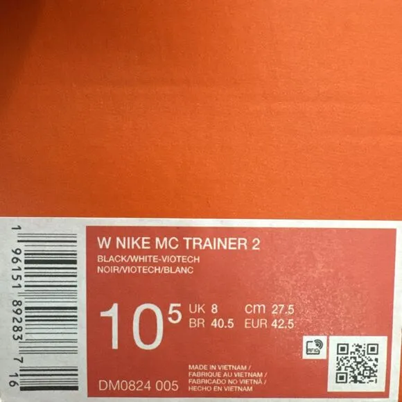 Women's Nike MC Trainer 2 Workout Shoes Black Viotech Purple Grey Size 10.5 NWOB
