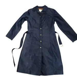 Womens Nine West Coated Denim Snap Front Long Line Belted Dress Coat Sz S