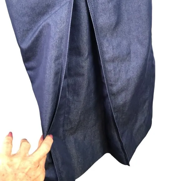 Womens Nine West Coated Denim Snap Front Long Line Belted Dress Coat Sz S