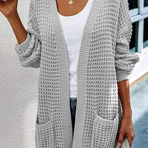 Womens Open Front Cardigan Long Sleeve Chunky