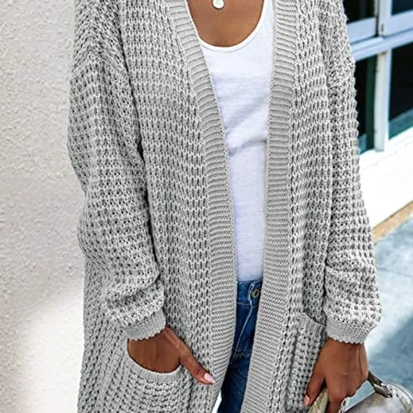 Womens Open Front Cardigan Long Sleeve Chunky