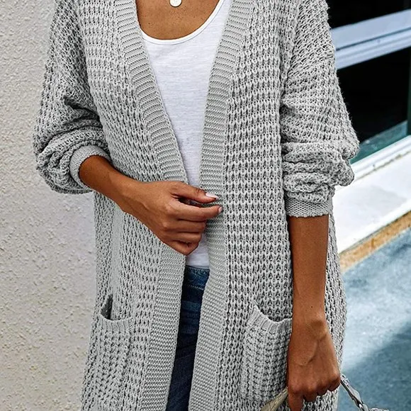 Womens Open Front Cardigan Long Sleeve Chunky