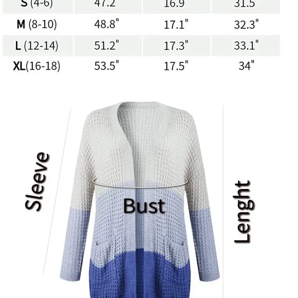 Womens Open Front Cardigan Long Sleeve Chunky