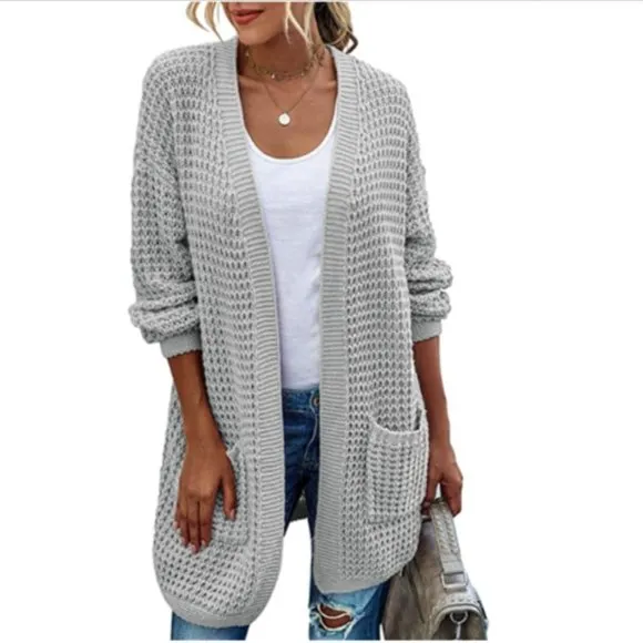 Womens Open Front Cardigan Long Sleeve Chunky