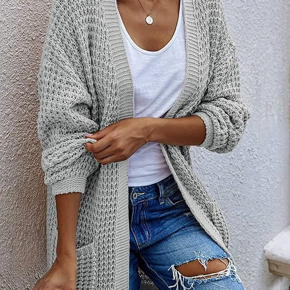 Womens Open Front Cardigan Long Sleeve Chunky