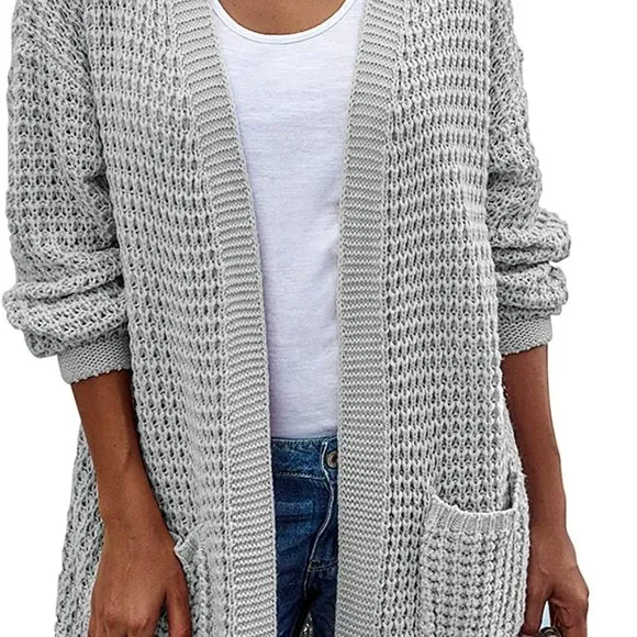 Womens Open Front Cardigan Long Sleeve Chunky