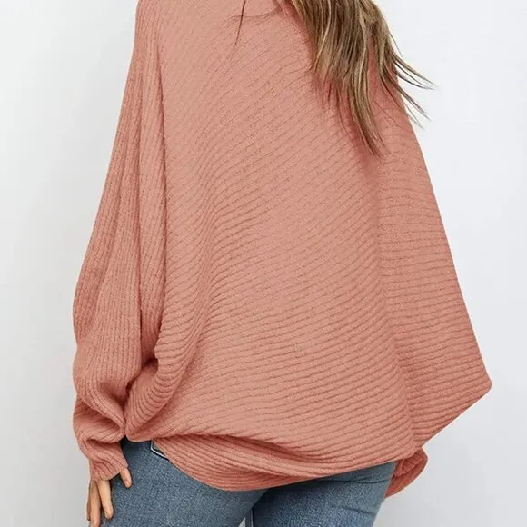 Women's Oversized Crewneck Sweater Batwing Puff Long Sleeve Slouchy Tops