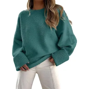 Women's Oversized Soft Crewneck  Fuzzy Warm Knit Pullover Tops Sweater