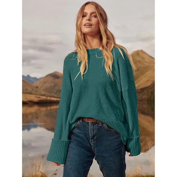 Women's Oversized Soft Crewneck  Fuzzy Warm Knit Pullover Tops Sweater