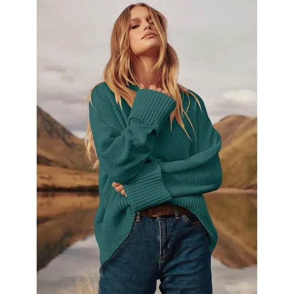 Women's Oversized Soft Crewneck  Fuzzy Warm Knit Pullover Tops Sweater