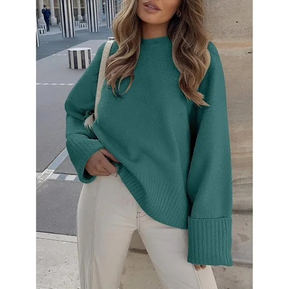 Women's Oversized Soft Crewneck  Fuzzy Warm Knit Pullover Tops Sweater