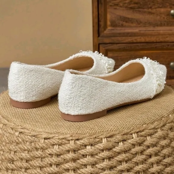 Women's Pointed Toe Flat Shoes,French Style Slip-On Faux Pearl Party/Work Shoes