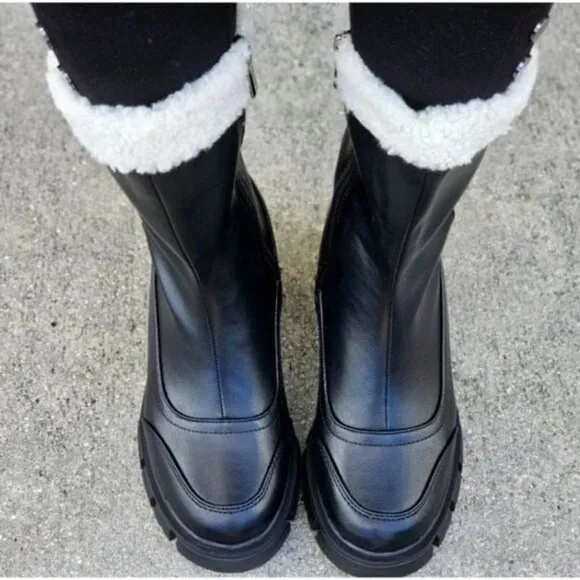 Women's Sherpa Faux Fur Ankle Boot Black Color