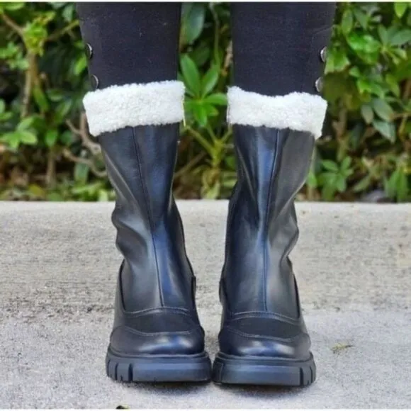 Women's Sherpa Faux Fur Ankle Boot Black Color
