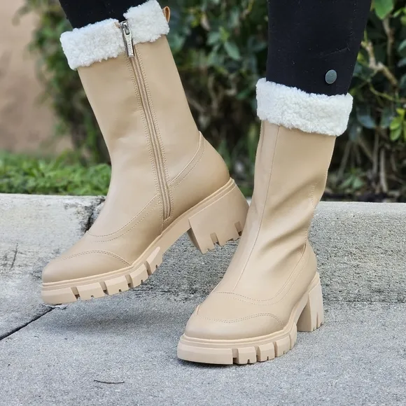 Women's Sherpa Faux Fur Ankle Boot Nude Color