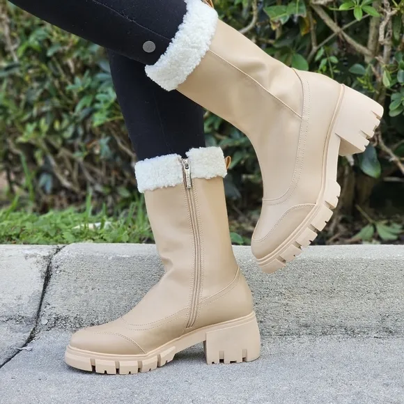 Women's Sherpa Faux Fur Ankle Boot Nude Color