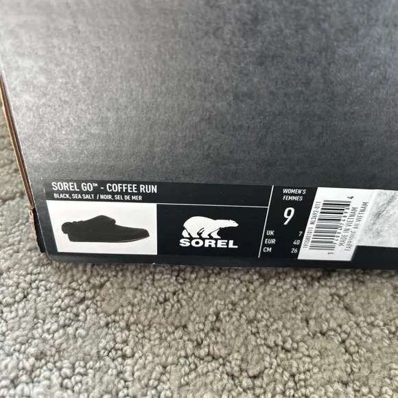 Women’s Sorel Go-Coffee Run Black Suede Luxe Faux Fur Slipper Shoes SZ 9 NEW
