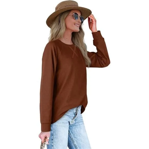 Women's Sweatshirts Crewneck Loose Fitting Tops, Caramel