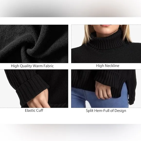 Women's Turtleneck Oversized Sweaters - Black M