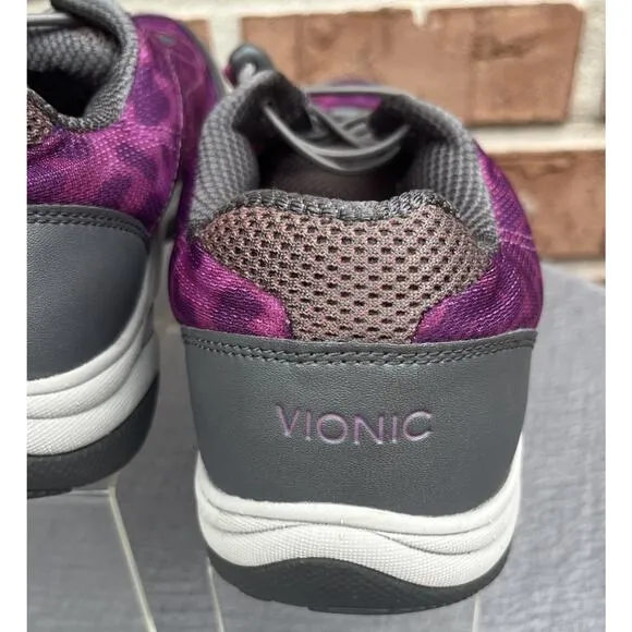 Women's Vionic Neptune Purple&amp;Grey Leopard Athletic Walking Sneaker Size 9.5