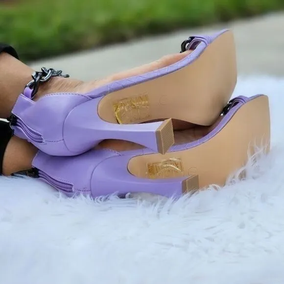 Womens Purple Ankle Strap Heels Chains Stiletto Sandals