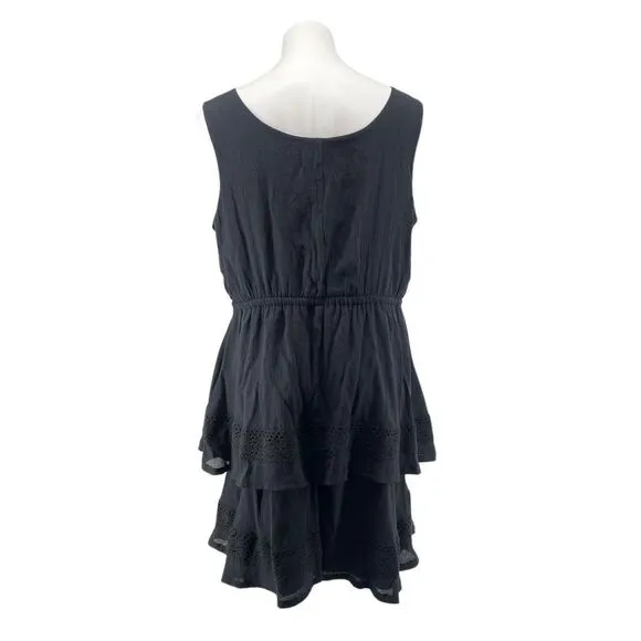 Wrangler Women’s Black Boho Ruffle Tiered Sleeveless Dress XL Cinched Waist