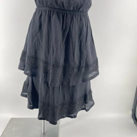 Wrangler Women’s Black Boho Ruffle Tiered Sleeveless Dress XL Cinched Waist