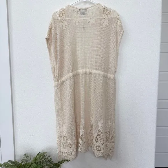 XCVI Crochet Open Duster Cardigan Ivory Lace Boho NWT Cotton XL Summer Layering