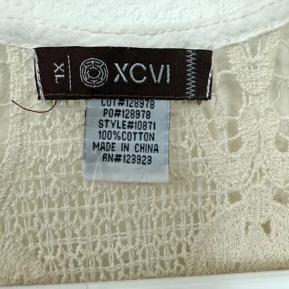XCVI Crochet Open Duster Cardigan Ivory Lace Boho NWT Cotton XL Summer Layering