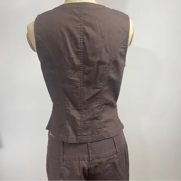 Y2K Vest &amp; Cargo Shorts Set Bisou Bisou 2-Piece Small Brown Bermuda Utility Edgy
