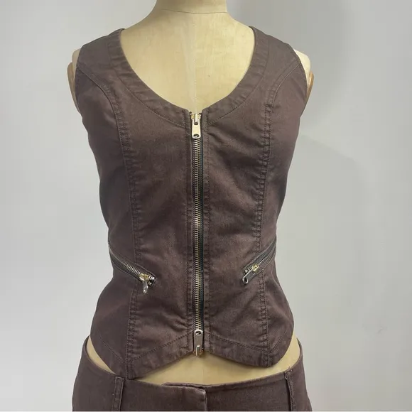 Y2K Vest &amp; Cargo Shorts Set Bisou Bisou 2-Piece Small Brown Bermuda Utility Edgy