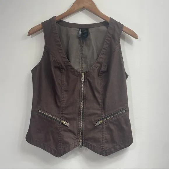 Y2K Vest &amp; Cargo Shorts Set Bisou Bisou 2-Piece Small Brown Bermuda Utility Edgy