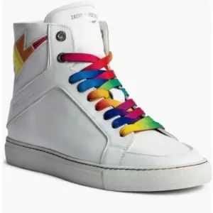 ZADIG &amp; VOLTAIRE Womens Size 37 High Flash Pride White Leather Sneakers Shoes